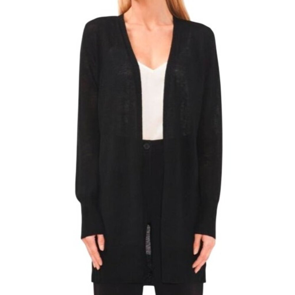 Halogen Women's Small Petite Cardigan Sweater Black Open Side Slit Linen Blend